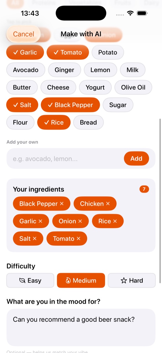 Drop Recipe AI recipe generation from your ingredients