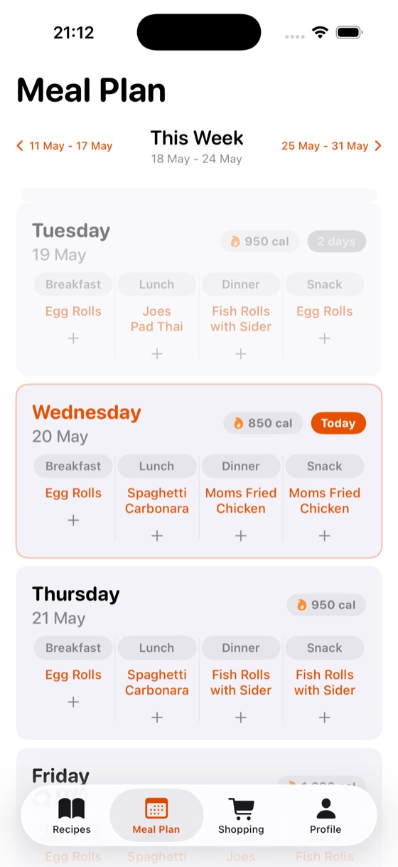 Drop Recipe weekly meal planner